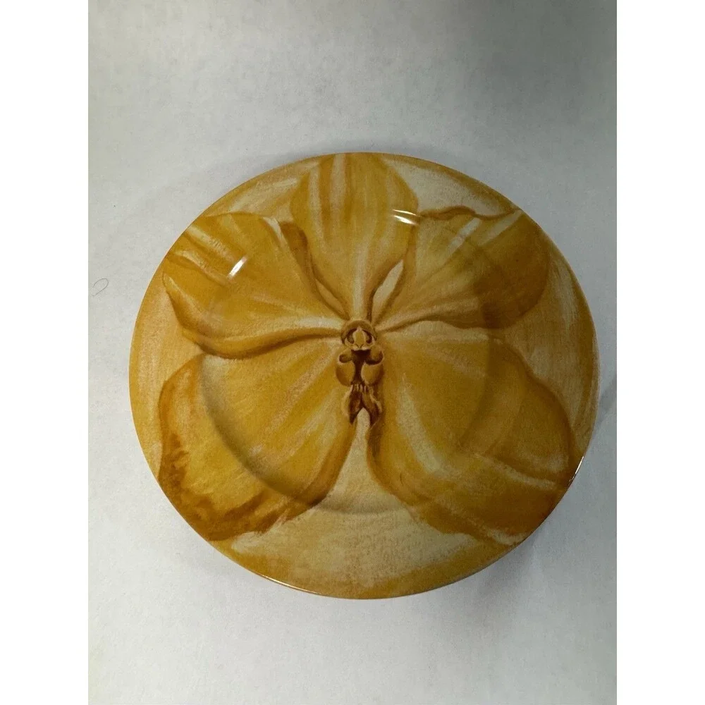 Pier 1 Watercolor Blooms Yellow Flower Salad Plate 8” Stoneware Dish Decor